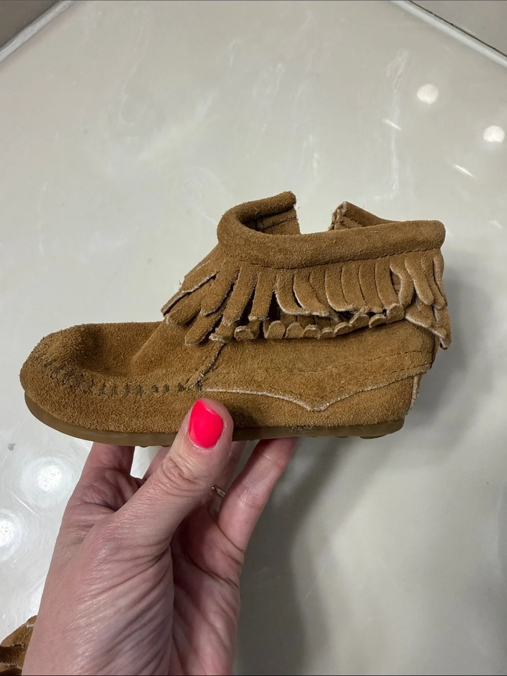 Minnetonka Kids Brown Suede Fringe Moccasins